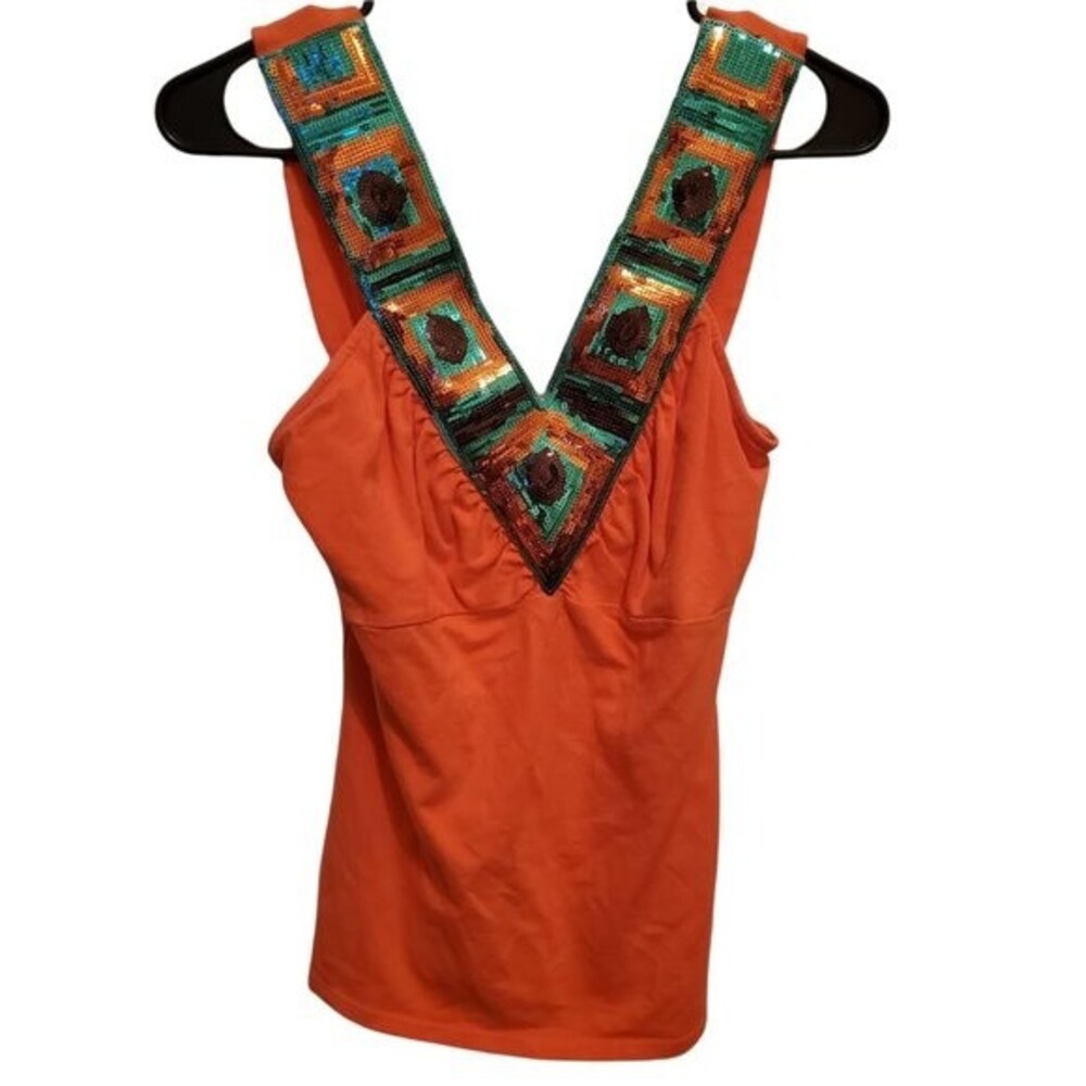 Bisou Bisou orange sleeveless top sz S